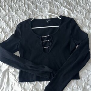 Windsor Black Long Sleeve Crop Blouse with Cut Out